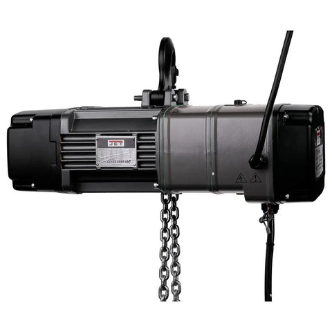 Built Tough 2 Ton Electric Hoist With 20 Foot Lift And Real 3 Phase 460V Power motor and chain visible from front view.