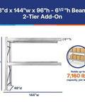 Heavy Duty Galvanized Teardrop Pallet Rack Add On Unit 48 By 144 By 96 Inches two tier frame with 6.5 inch beams for warehouse use.