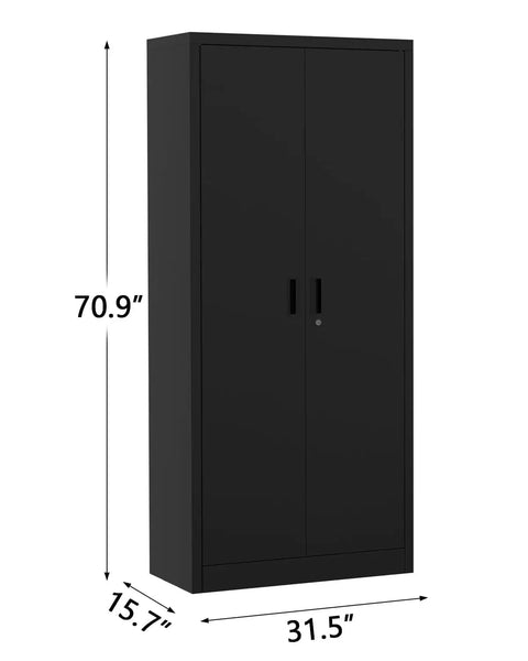 71 Inch Heavy Duty Lockable Metal Storage Cabinet With Two Doors And Four Adjustable Shelves For Garage Workshop Pantry Or Office Steel Utility Cabinet In Black With Adjustable Feet