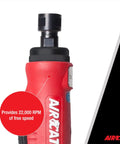 Badass Pneumatic Straight Die Grinder Half Hp Air Motor 22000 Rpm Speed Demon with black chuck and red composite body.