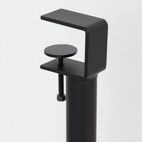 Close-up of heavy duty adjustable table leg with black F shaped clamp base for easy setup, no drilling hassle.