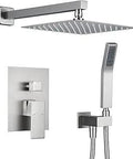 Brushed Nickel 10 Inch Rain Shower System With Wall Mount Faucet, Rainfall Shower Head And Hand Shower, No-Hassle Easy Install