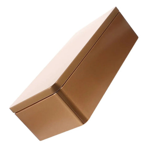 Top Shelf Airtight Tinplate Tea Storage Box Hella Spacious Kitchen Container For Loose Leaf Coffee Beans And Snacks Easy Pop Lid Keeps Your Stash Crisp Multi Purpose Countertop Canister in gold color, angled view.