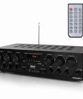 Front view of Bluetooth Wireless Home Amplifier System With 6 Channel Power 750 Watts and remote for karaoke home use.