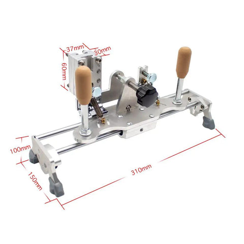 Fast Flip Precision Belt Grinder Jig With Quick Adjust Angle Guide showing CNC cut base, smooth slide rail, and multiposition slots.