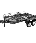 Level Up Your RC Rig With This Badass All Metal Trailer Cargo Carrier Featuring Removable Bed Perfect For TRX4M SCX24 FMS Model Upgrades DIY Build Kit 1 24 Scale RC Vehicles - Black metal cargo trailer with removable bed for 1/24 scale rig.