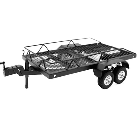 Level Up Your RC Rig With This Badass All Metal Trailer Cargo Carrier Featuring Removable Bed Perfect For TRX4M SCX24 FMS Model Upgrades DIY Build Kit 1 24 Scale RC Vehicles - Black metal cargo trailer with removable bed for 1/24 scale rig.