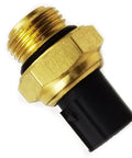DEVMO coolant water temperature sensor with brass threaded body and black connector, close-up