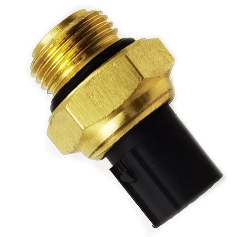 DEVMO coolant water temperature sensor with brass threaded body and black connector, close-up