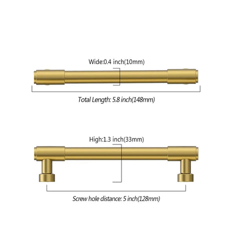 Gonna Love These Heavy Duty Brushed Brass Modern Cabinet Pulls Smooth Kitchen Upgrade For Pantries And Islands Five Inch Solid Drawer Grips Pain Free Install Rust Proof Hardware Ten Pack dimensions with length and width measurements