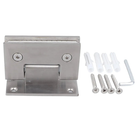 Stainless Steel Double Opening Shower Door Hinges 90-Degree Hardware Brushed Finish with screws and installation tools