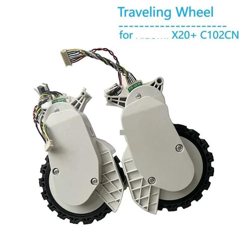 IYZPCTMC traveling wheels pair for Xiaomi vacuum cleaners; white plastic housings, black rubber tires (left & right)