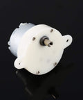 12V DC Motor With Slow Speed Gear Reduction And 3 RPM Output 4mm Shaft Diameter Micro Motor front view on black background
