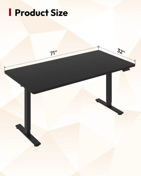 Electric Standing Desk With 71-Inch By 32-Inch Splice Board Desktop, Height Adjustable Sit Stand, shown in black