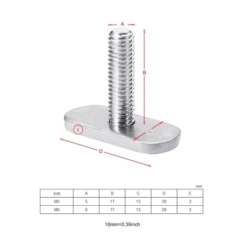 Stainless Steel Kayak Rail Screws And Nuts M5 M6 Pack Of 8 Durable T Slot Bolts for fishing accessories with size chart