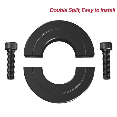 Double Split Shaft Collar Clamp On 1 Inch Bore, Carbon Steel With Black Oxide Coating, 2 Piece Set Screw Locking Collar, Easy Install, 1.75 Inch Outside Diameter, 0.5 Inch Height, Includes 2 Pieces, black split collar with set screws