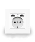 Premium White EU Wall Socket With Dual Fast Charge USB Connections Heavy Duty 16A Electrical Outlet For Home And Office Smooth Flush Mount.