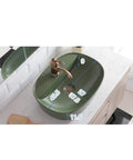Rock Solid Black Ceramic Bathroom Sink With Square Above Counter Setup featuring dimensions and smooth glazed finish.
