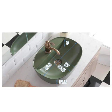 Rock Solid Black Ceramic Bathroom Sink With Square Above Counter Setup featuring dimensions and smooth glazed finish.