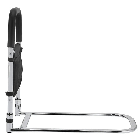 Side view of Bed Rails With Storage Bag And Assist Handle Grab For Seniors And Pregnant Folks, showing sturdy carbon steel frame.