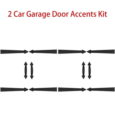 Magnetic Decorative Garage Door Hardware Kit For Two Cars, 12 Pieces, Faux Hinges And Handles, Black, shown in layout.