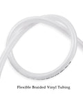 Clear braided vinyl tubing, 1-inch ID, 25 ft length, flexible reinforced PVC hose.