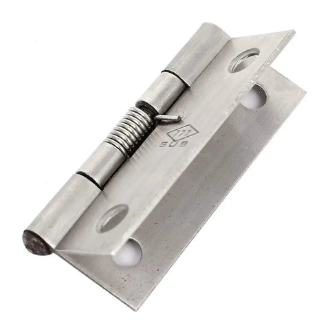 Two Inch Stainless Steel Self Closing Corner Spring Door Hinge Reversible for Left or Right Hand Doors, angled view