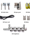 Hella Tough Automatic Wire Cutter And Stripper For The Shop Computerized Cable Tool Handles Awg 8 To 32 With Slick Automation showing guide tubes, blades, rollers, and power cord.