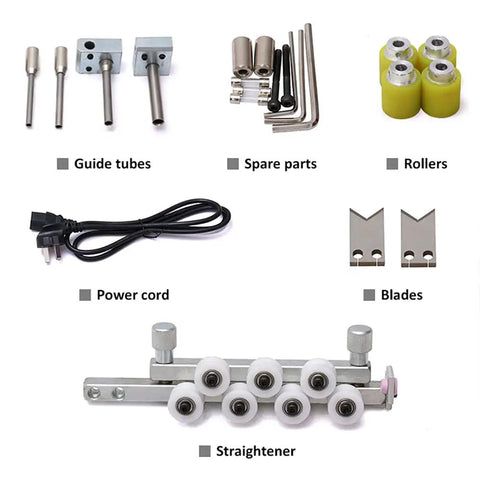 Hella Tough Automatic Wire Cutter And Stripper For The Shop Computerized Cable Tool Handles Awg 8 To 32 With Slick Automation showing guide tubes, blades, rollers, and power cord.