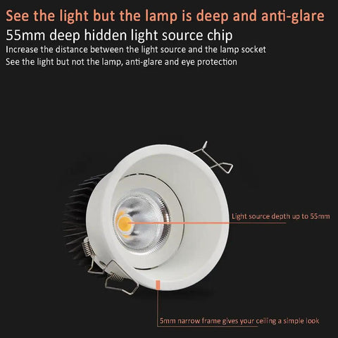 saditesdk 3.3 Inch Led Directional Recessed Light, 5W/7W/12W Retrofit Downlight with 55mm deep light source chip and narrow frame.