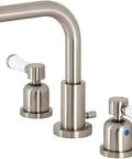 8 Inch Widespread Bathroom Faucet With Pop Up Drain In Brushed Nickel Solid Brass Construction 1.2 GPM Flow