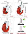 4 Pack Hella Tough Heavy Duty Caster Wheels With Dual Locking Brakes M12x30mm Bolt Thread showing 3 in, 4 in, 5 in sizes and thread measurements.