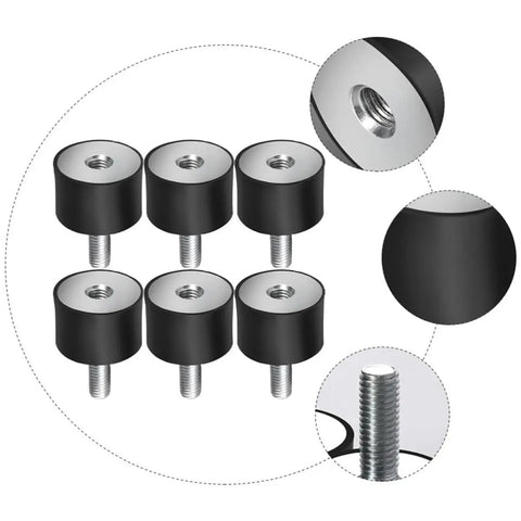 Six Pack Black Rubber Engine Mount Mats With Damping Elements For Superior Vibration Isolation And Stable Support On Machinery, Fitness Equipment, And DIY Projects, six-piece set