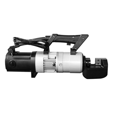 Portable Electric Rebar Bender With 1500 Watt Motor Compact Hydraulic Steel Bar Bending Machine shown from the side, showcasing handle and motor.