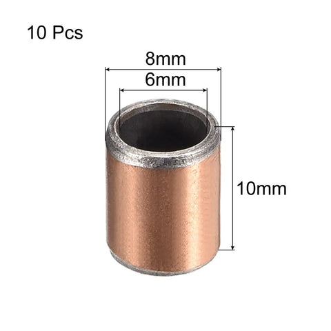 Oil-Less Sleeve Bearings 6mm Bore x 8mm OD x 10mm Length, Wrapped Bronze Sintered Bushing, 10 Pieces, with dimensions labeled