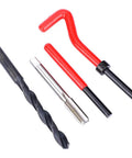 Components of 17 Piece Heavy Duty Stainless Steel Thread Repair Kit With Twisted Drill, Tap Wrench And Threaded Inserts For M10x1 Threads