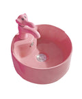 USZWBY Bathroom Vessel Sink Cute Round Ceramic Bathroom Sink with Animal-Shaped Faucet Sink Set Bathroom Sink in pink color.