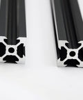 Close-up of 4 Pack 300mm V Slot Aluminum Extrusions 11.81 Inch Black Aluminum Profile European Standard Anodized Linear Rail ends.