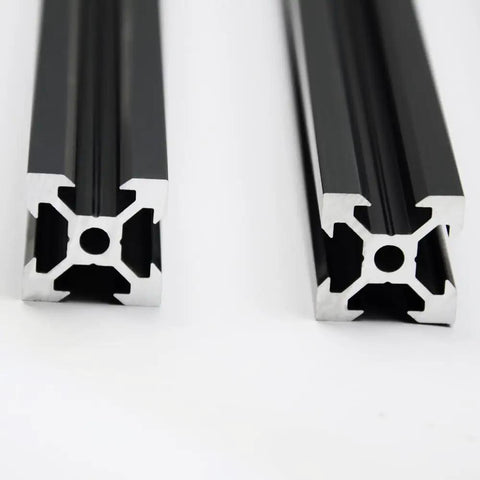 Close-up of 4 Pack 300mm V Slot Aluminum Extrusions 11.81 Inch Black Aluminum Profile European Standard Anodized Linear Rail ends.