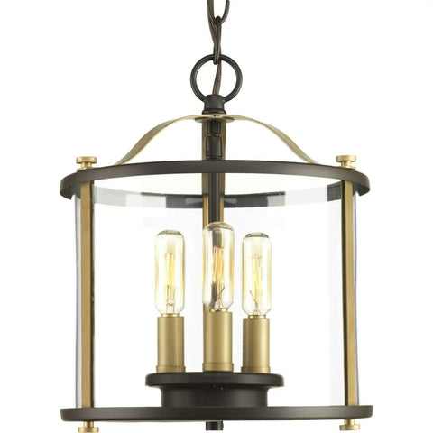 Three-Light Bronze Outdoor Semi-Flush Convertible Fixture With Squire Style, Weatherproof Exterior Lighting For Patios And Porches