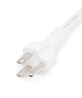 Close-up of a white plug on an Indoor 15 Foot 3 Prong Extension Cord 125V 13A White 2 Pack With 16 AWG, showing prongs and cable detail.
