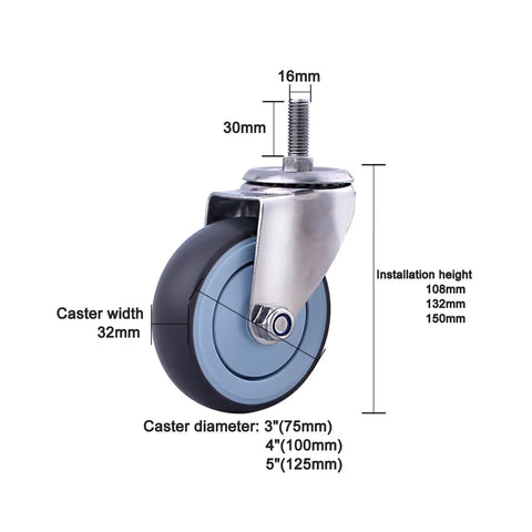 Heavy Duty Swivel Caster Wheels With Top Plate And Brake Rolling Plate Casters dimensions and specifications for size fitting