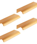 Gold Invisible Flush Pull Handles For Cabinet Doors Four Pack No Drill Install Easy Grip Wardrobe Drawers Kitchen Cupboards And Closets In Modern Gold Finish, set of four, shown from top angle.