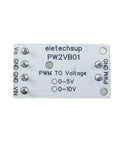 Top view of PWM To DAC Converter Module for Arduino Mega 2560 Raspberry Pi, labeled PW2VB01, showing voltage outputs.