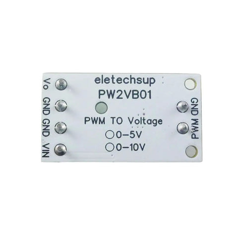 Top view of PWM To DAC Converter Module for Arduino Mega 2560 Raspberry Pi, labeled PW2VB01, showing voltage outputs.