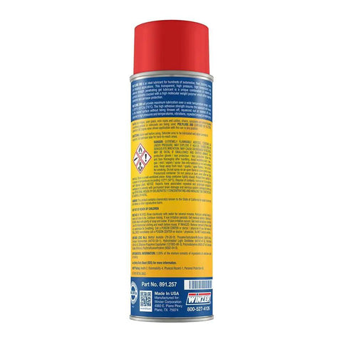 Back view of Polylube 300 PTFE Clear Gel Lubricant Aerosol, details on yellow label 13 oz can, Pro Grade High Temp Penetrating Grease.