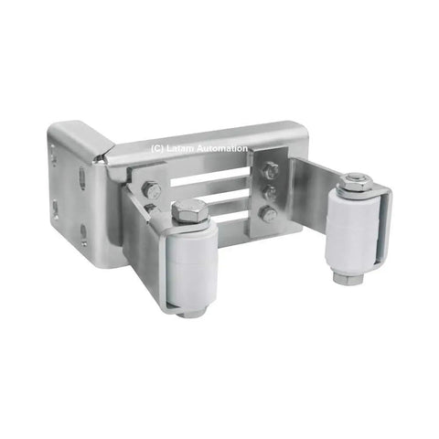 Hi Motions Adjustable Sliding Gate Roller Guide 269.2 made in Italy, heavy duty metal hardware with white rollers for gates.