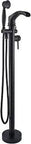 Matte Black Floor Mount Tub Filler With Waterfall Spout Freestanding Bathtub Faucet Solid Brass Hand Shower Sprayer And Shower Head