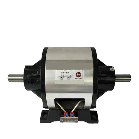 Magnetic powder brake and clutch assembly, DC24V, 25Nm, 20W, double-shaft, silver metal housing on black mounting base