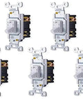 Pack of 5 Three-Way Grounding Toggle Switch In-Wall On And Off For Fans And Lights, 15 Amp, UL Listed, White, Easy Install